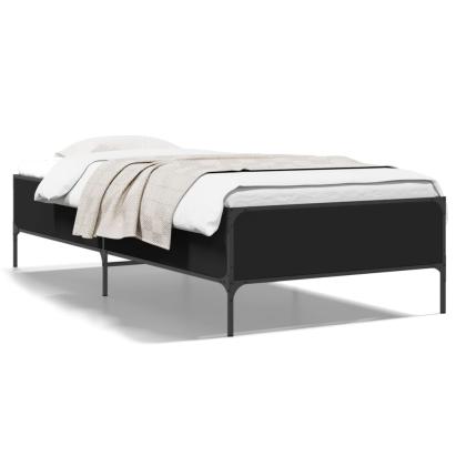 Cadru de pat, negru, 90x200 cm, lemn prelucrat și metal GartenMobel Dekor
