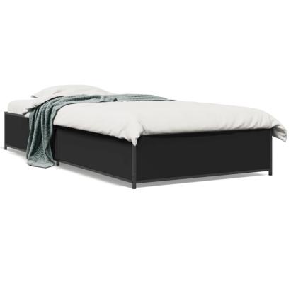 Cadru de pat, negru, 90x200 cm, lemn prelucrat și metal GartenMobel Dekor