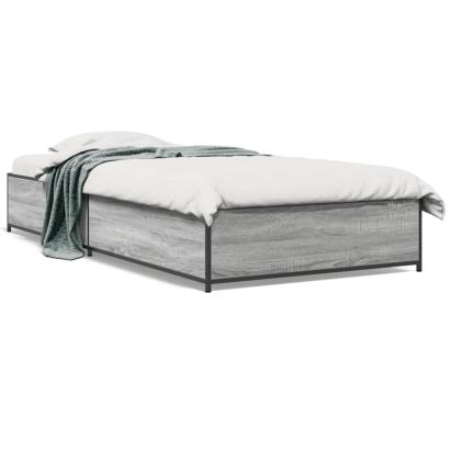 Cadru de pat, gri sonoma, 90x200 cm, lemn prelucrat și metal GartenMobel Dekor