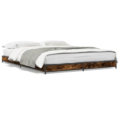 Cadru de pat, stejar fumuriu 120x200 cm lemn prelucrat și metal GartenMobel Dekor
