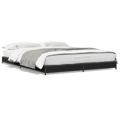 Cadru de pat, negru, 120x190 cm, lemn prelucrat și metal GartenMobel Dekor