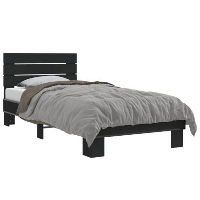 Cadru de pat, negru, 90x200 cm, lemn prelucrat și metal GartenMobel Dekor