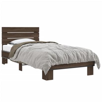 Cadru de pat, stejar maro, 90x200 cm, lemn prelucrat și metal GartenMobel Dekor
