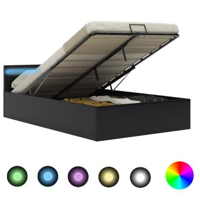Cadru pat hidraulic ladă, LED, negru 140x200 cm piele ecologică  GartenMobel Dekor