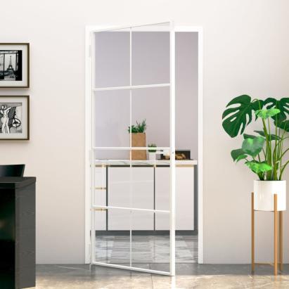 Ușă de interior alb 93x201,5 cm sticlă securiz. / aluminiu slim GartenMobel Dekor