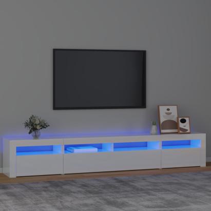 Comodă TV cu lumini LED, alb extralucios, 240x35x40cm GartenMobel Dekor