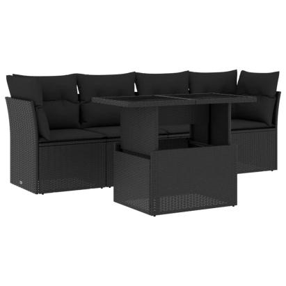 Set mobilier de grădină cu perne, 5 piese, negru, poliratan GartenMobel Dekor