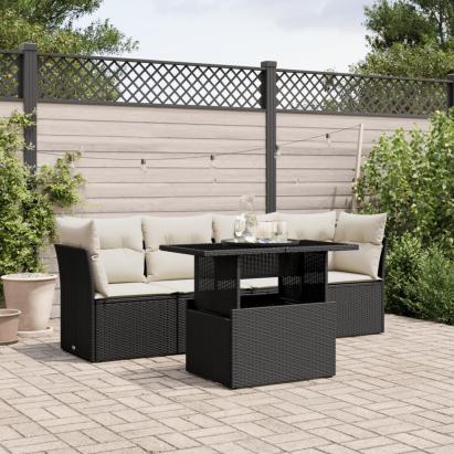 Set mobilier de grădină cu perne, 5 piese, negru, poliratan GartenMobel Dekor