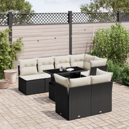 Set mobilier de grădină cu perne, 8 piese, negru, poliratan GartenMobel Dekor