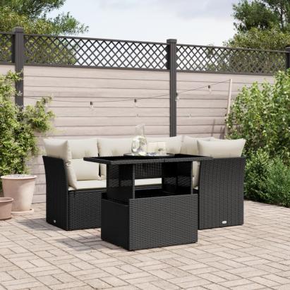 Set mobilier de grădină cu perne, 5 piese, negru, poliratan GartenMobel Dekor