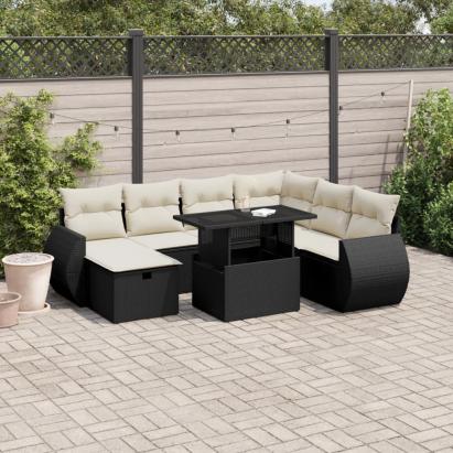 Set mobilier de grădină cu perne, 8 piese, negru, poliratan GartenMobel Dekor