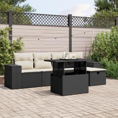 Set mobilier de grădină cu perne, 6 piese, negru, poliratan GartenMobel Dekor