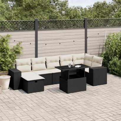Set mobilier de grădină cu perne, 8 piese, negru, poliratan GartenMobel Dekor