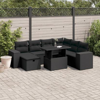 Set mobilier de grădină cu perne, 8 piese, negru, poliratan GartenMobel Dekor