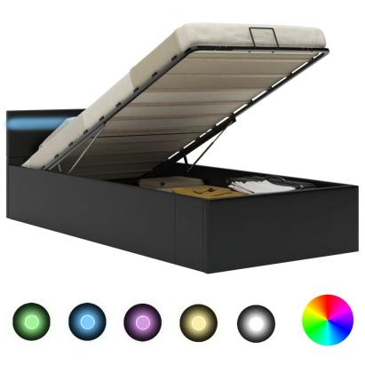 Cadru pat hidraulic ladă & LED negru 100x200 cm piele ecologică  GartenMobel Dekor