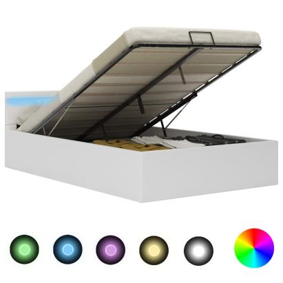 Cadru pat hidraulic cu ladă LED alb 120x200 cm piele ecologică  GartenMobel Dekor