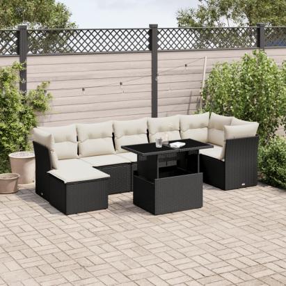 Set mobilier de grădină cu perne, 8 piese, negru, poliratan GartenMobel Dekor