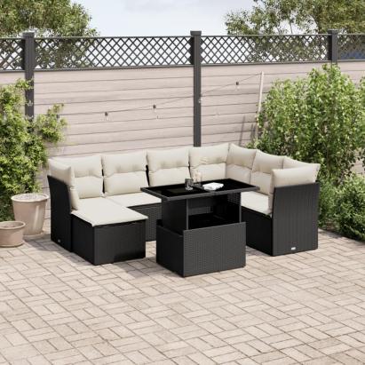 Set mobilier de grădină cu perne, 8 piese, negru, poliratan GartenMobel Dekor