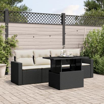 Set mobilier de grădină cu perne, 5 piese, negru, poliratan GartenMobel Dekor