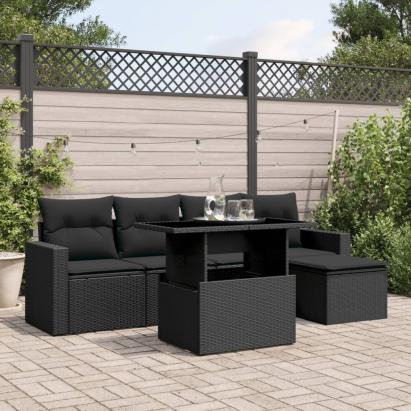 Set mobilier de grădină cu perne, 6 piese, negru, poliratan GartenMobel Dekor
