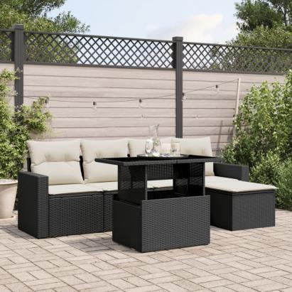 Set mobilier de grădină cu perne, 6 piese, negru, poliratan GartenMobel Dekor