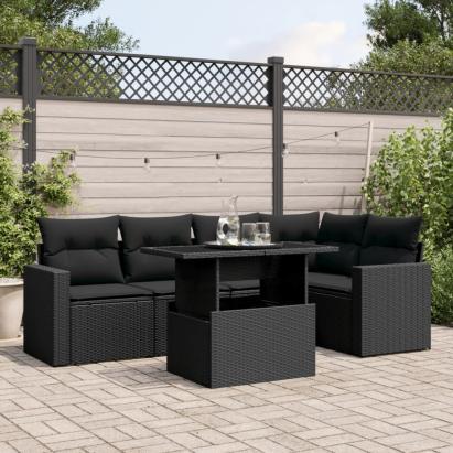 Set mobilier de grădină cu perne, 6 piese, negru, poliratan GartenMobel Dekor