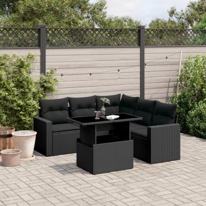Set mobilier de grădină cu perne, 6 piese, negru, poliratan GartenMobel Dekor