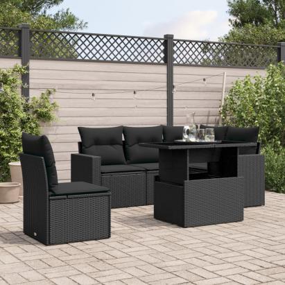 Set mobilier de grădină cu perne, 6 piese, negru, poliratan GartenMobel Dekor