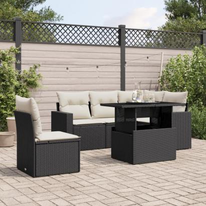 Set mobilier de grădină cu perne, 6 piese, negru, poliratan GartenMobel Dekor