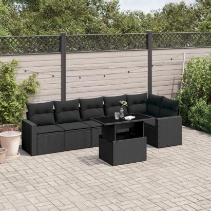 Set canapele de grădină cu perne, 7 piese, negru, poliratan GartenMobel Dekor