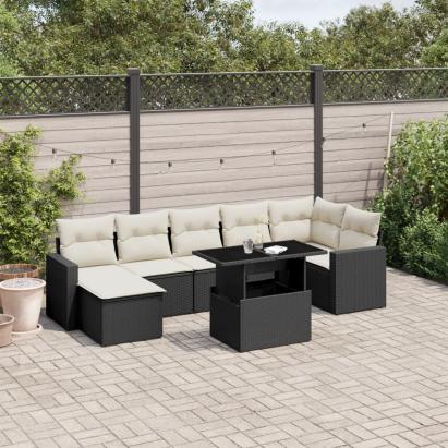 Set mobilier de grădină cu perne, 8 piese, negru, poliratan GartenMobel Dekor