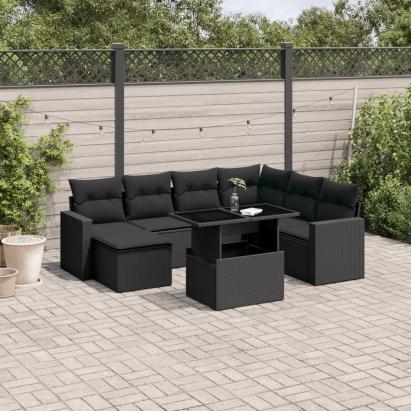 Set mobilier de grădină cu perne, 8 piese, negru, poliratan GartenMobel Dekor