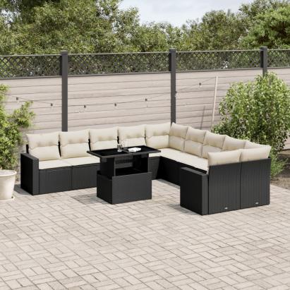 Set canapele de grădină cu perne, 11 piese, negru, poliratan GartenMobel Dekor