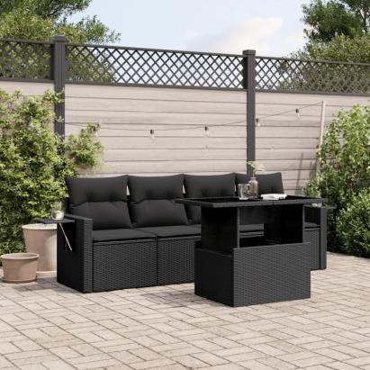Set mobilier de grădină cu perne, 5 piese, negru, poliratan GartenMobel Dekor