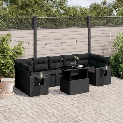Set mobilier de grădină cu perne, 8 piese, negru, poliratan GartenMobel Dekor