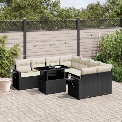 Set mobilier de grădină cu perne, 9 piese, negru, poliratan GartenMobel Dekor