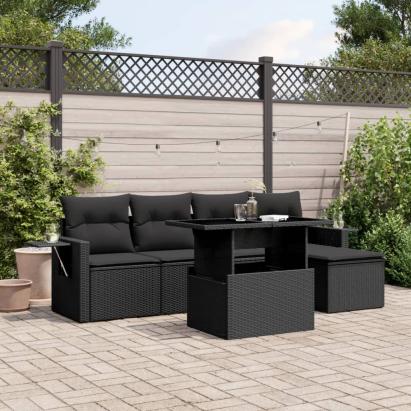 Set mobilier de grădină cu perne, 6 piese, negru, poliratan GartenMobel Dekor