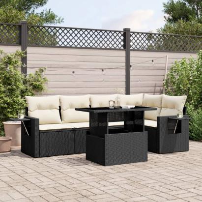 Set mobilier de grădină cu perne, 6 piese, negru, poliratan GartenMobel Dekor