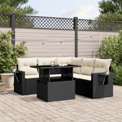 Set mobilier de grădină cu perne, 6 piese, negru, poliratan GartenMobel Dekor