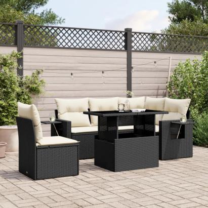 Set mobilier de grădină cu perne, 6 piese, negru, poliratan GartenMobel Dekor