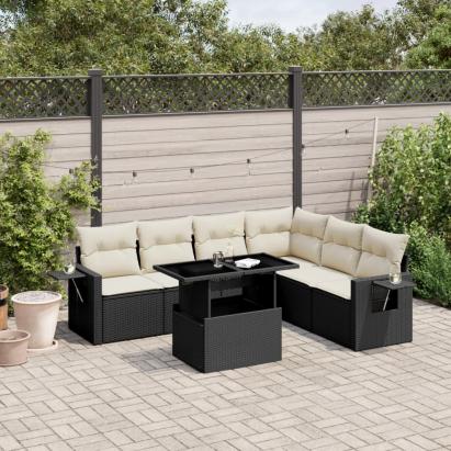 Set canapele de grădină cu perne, 7 piese, negru, poliratan GartenMobel Dekor