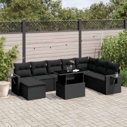 Set mobilier de grădină cu perne, 8 piese, negru, poliratan GartenMobel Dekor