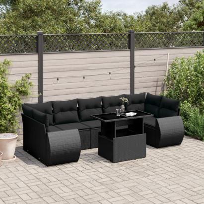 Set mobilier de grădină cu perne, 8 piese, negru, poliratan GartenMobel Dekor