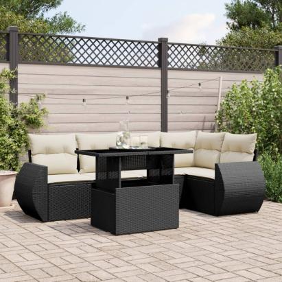 Set mobilier de grădină cu perne, 6 piese, negru, poliratan GartenMobel Dekor
