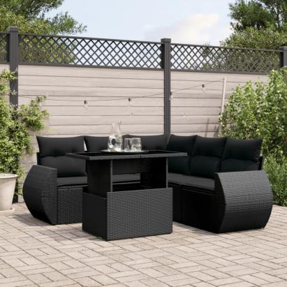 Set mobilier de grădină cu perne, 6 piese, negru, poliratan GartenMobel Dekor