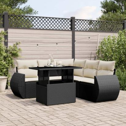 Set mobilier de grădină cu perne, 6 piese, negru, poliratan GartenMobel Dekor