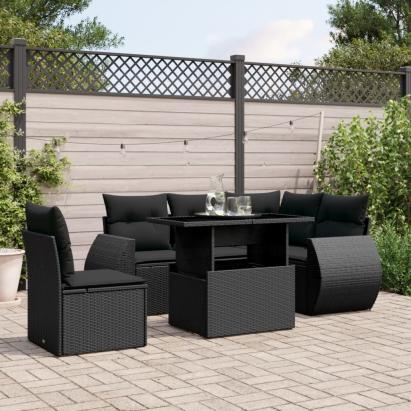 Set mobilier de grădină cu perne, 6 piese, negru, poliratan GartenMobel Dekor