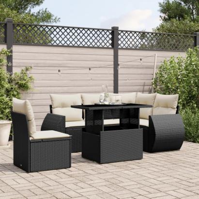 Set mobilier de grădină cu perne, 6 piese, negru, poliratan GartenMobel Dekor