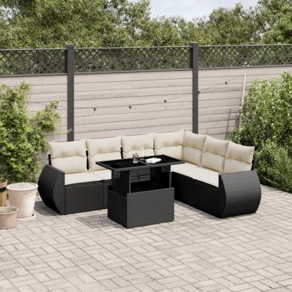 Set canapele de grădină cu perne, 7 piese, negru, poliratan GartenMobel Dekor