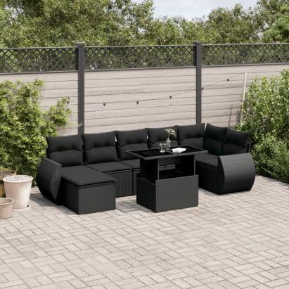 Set mobilier de grădină cu perne, 8 piese, negru, poliratan GartenMobel Dekor